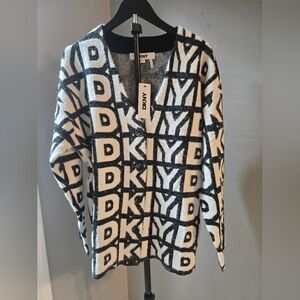 DKNY Oversized Fuzzy Logo Cardigan – Women’s Medium – NWT